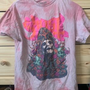 Pink Short Sleeve Band Tee with Ghost Graphic Design